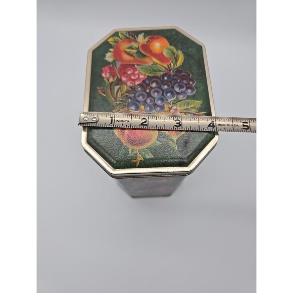 Vintage Hexagon Shaped Cookie Candy Storage Tin with Fruit Design - Picture 9 of 12